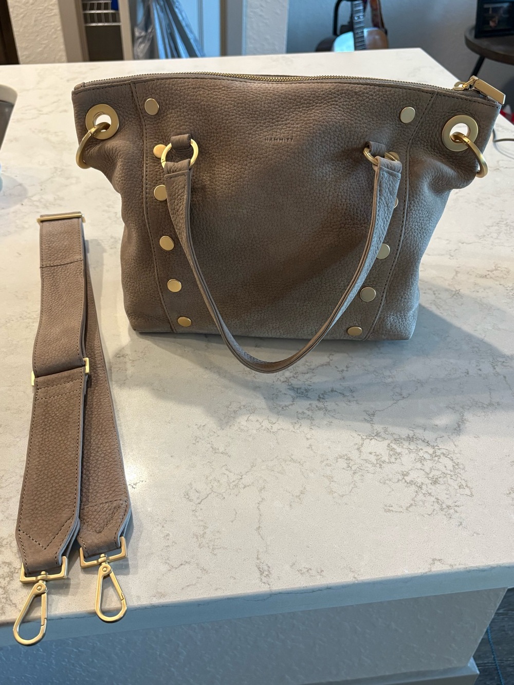 Hammitt Daniel Medium Grey Natural Suede satchel handbag